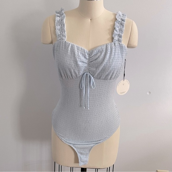 Lost + Wander Light Blue Ruched Bodysuit- Sample- Size Small- NWT - Picture 1 of 9